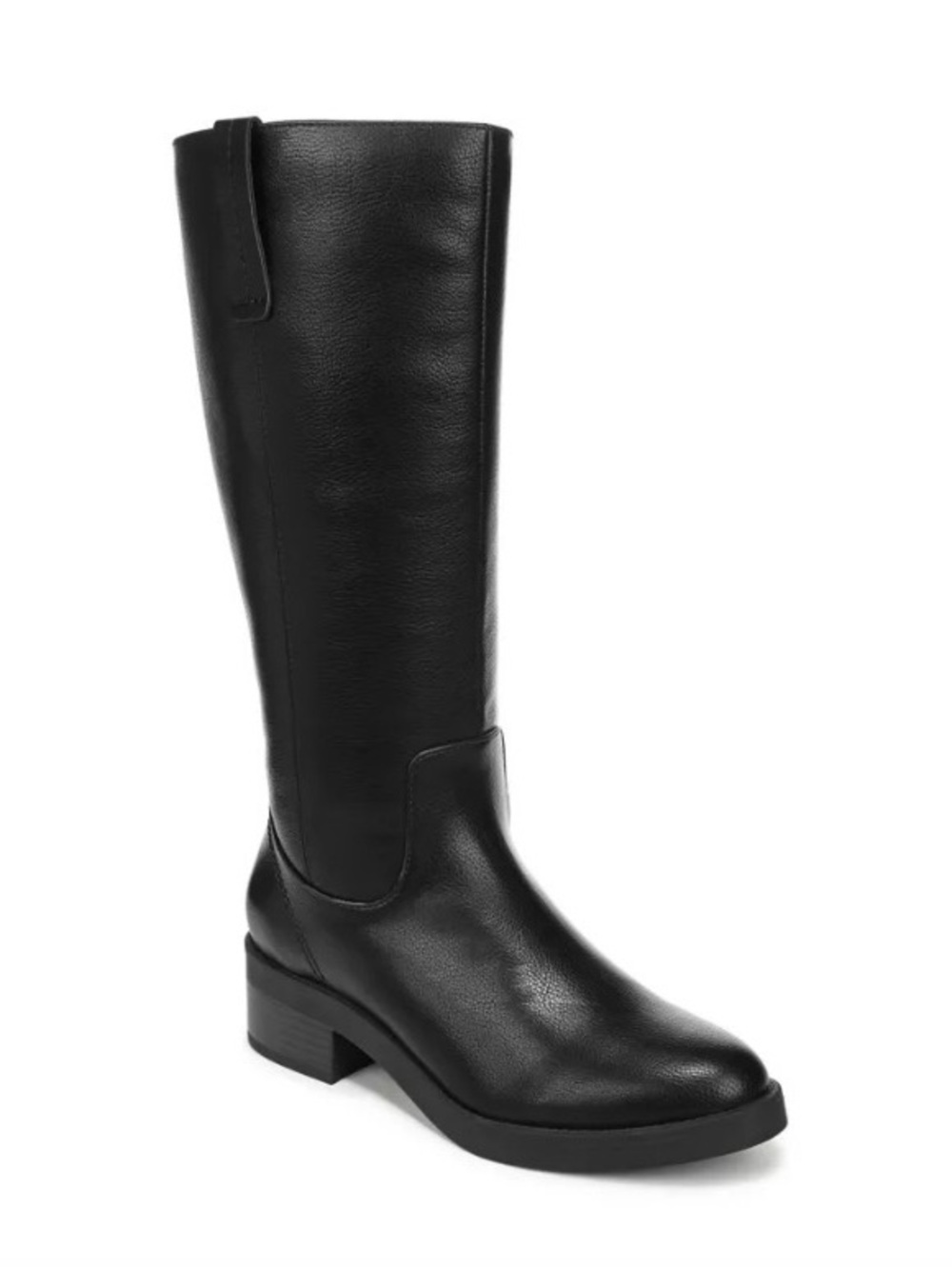 Life Stride Black Tall Leather Block-Heel Pull-On Boots